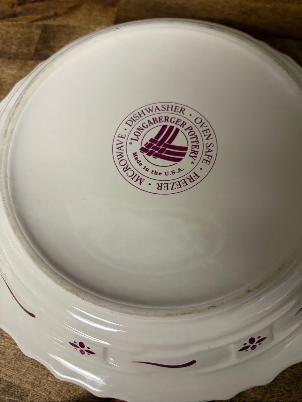 Longaberger Cream pie plates with Plum Motif set of 2